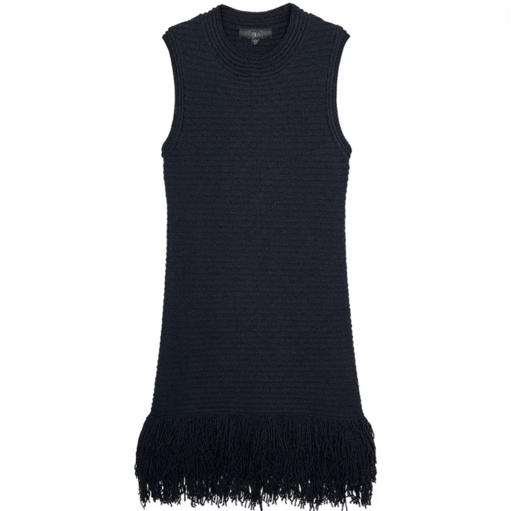 NWT Zara fringed checkered knit dress sz small mini